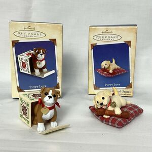 Puppy Love Hallmark Ornament Lot #13 & #14 Dated  2003 2004 Boxer & Lab